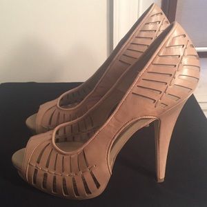 BCBG Open-toe leather heels!